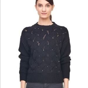 Rebecca Taylor Black Embellished Wool Blend Crewneck Sweater Pullover Beaded XS